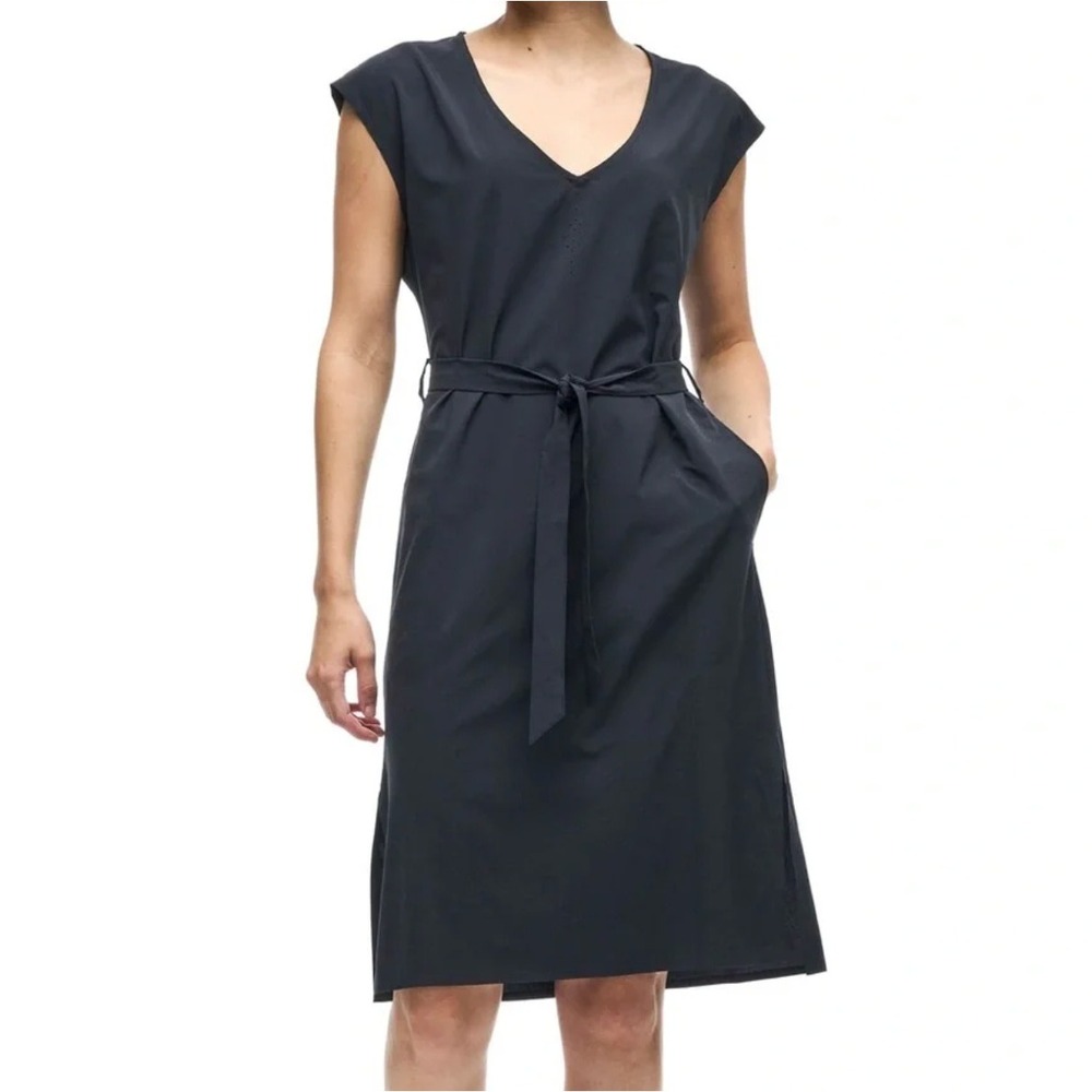 Indyeva Anya Knee Length Sleeveless Dress Black W's M V-Neck Belted Technical